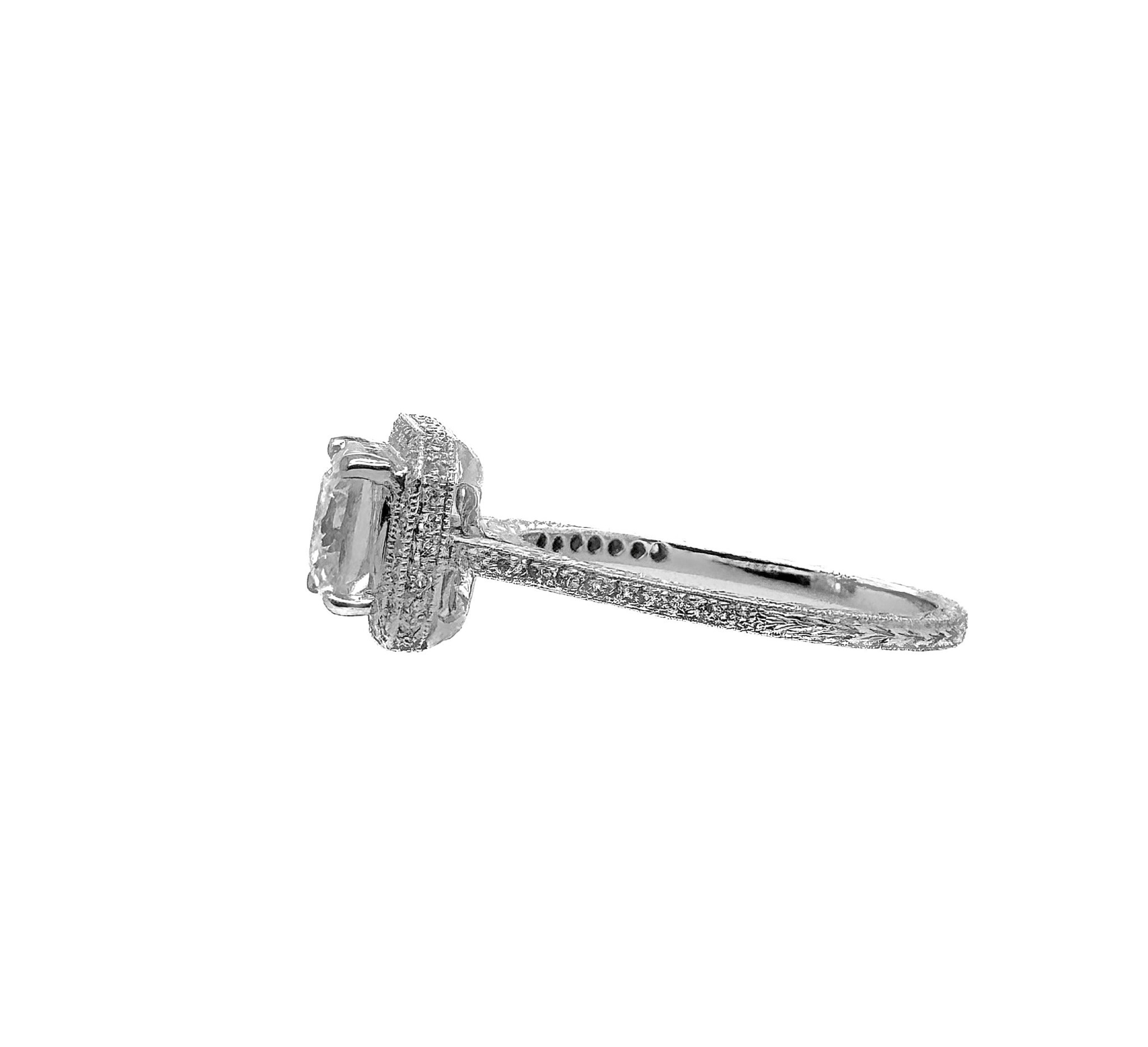 Diamond (0.21 ctw) square beaded halo setting, 18k white gold, shown ...