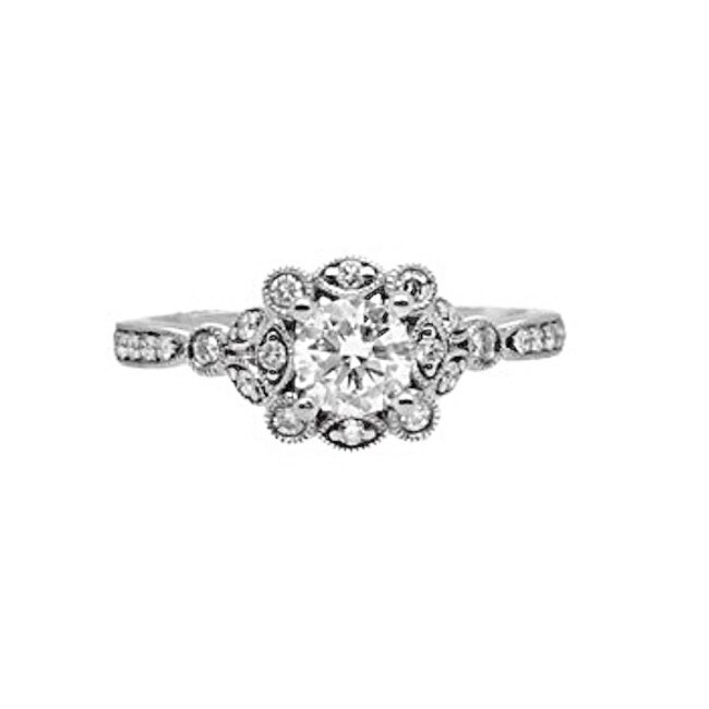 Diamond (0.25 ctw) antique style setting CZ ctr 14k white gold 3.4 gr