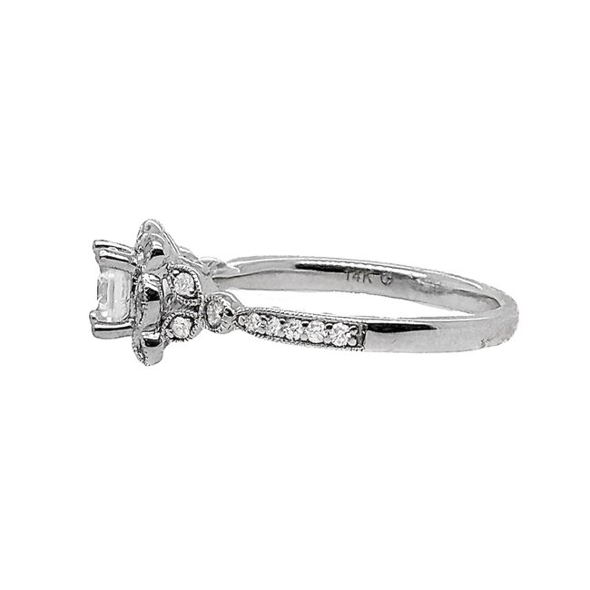 Diamond (0.25 ctw) antique style setting CZ ctr 14k white gold 3.4 gr
