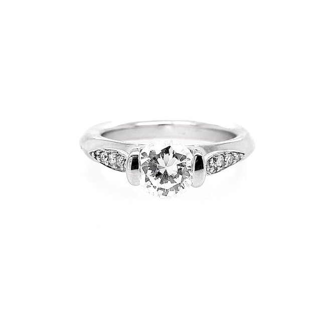 Diamond (0.08ctw, cz ctr) bar-set setting, 14k white gold 5.7 gr