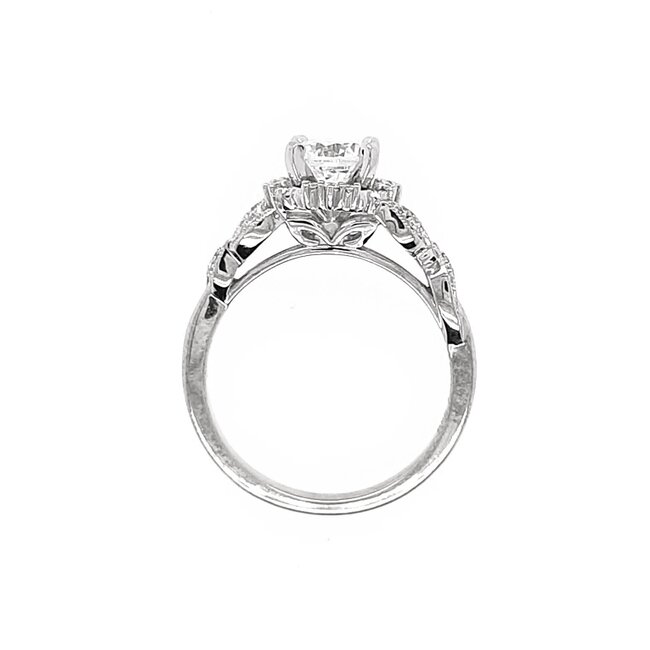 Diamond (0.10 ctw) sculpted setting w/ CZ ctr, 14k white gold 4.1 gr