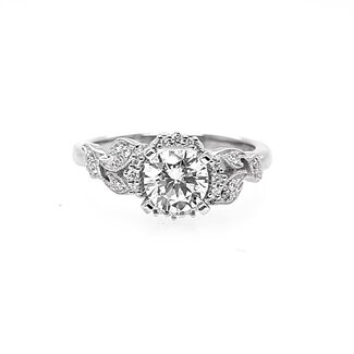 Diamond (0.10 ctw) sculpted setting w/ CZ ctr, 14k white gold 4.1 gr