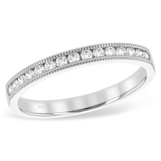 Diamond (0.25ctw) channel set beaded edge band, 14k white gold 2.4 gr