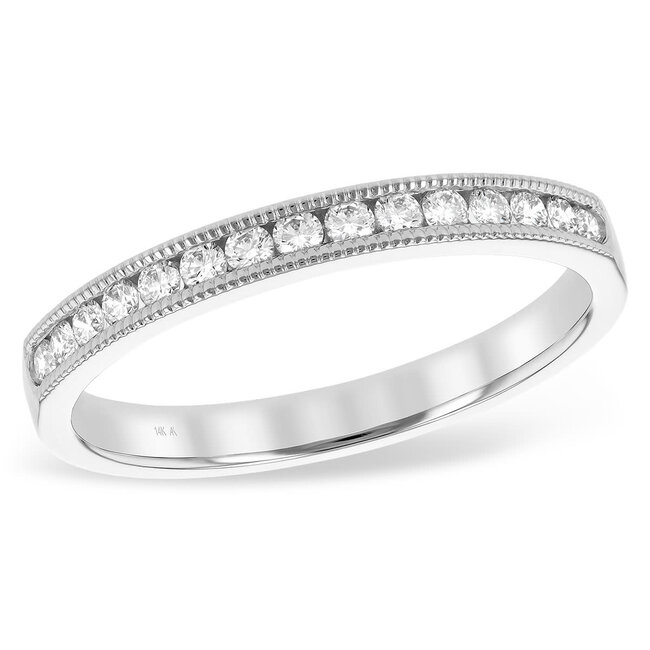 Diamond (0.25ctw) channel set beaded edge band, 14k white gold 2.4 gr