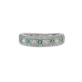 Tsavorite (0.75 ctw) & diamond (0.50 ctw) band ring 14k white gold 3.9 gr