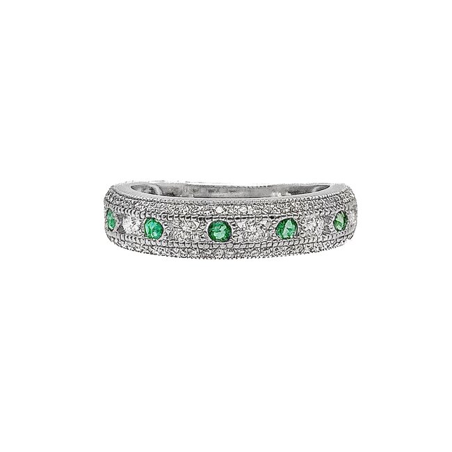 Tsavorite (0.75 ctw) & diamond (0.50 ctw) band ring 14k white gold 3.9 gr