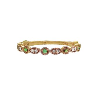 Diamond & Emerald Mil grain band 14k yellow gold