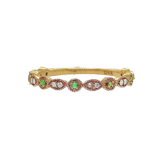 Diamond (0.08 ctw) & emerald (0.06 ctw) band 14k yellow gold 1.7 gr