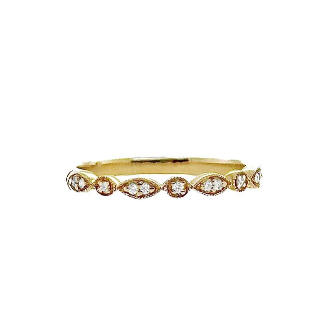 Diamond (0.06ctw) beaded stackable ring, 14k yellow gold 1.8 gr