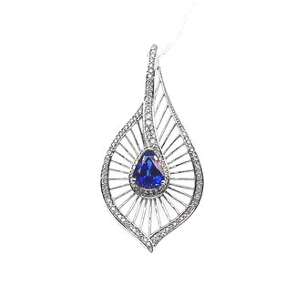 TQ Original Sapphire Pear & Diamond petal pendant, 14k white gold