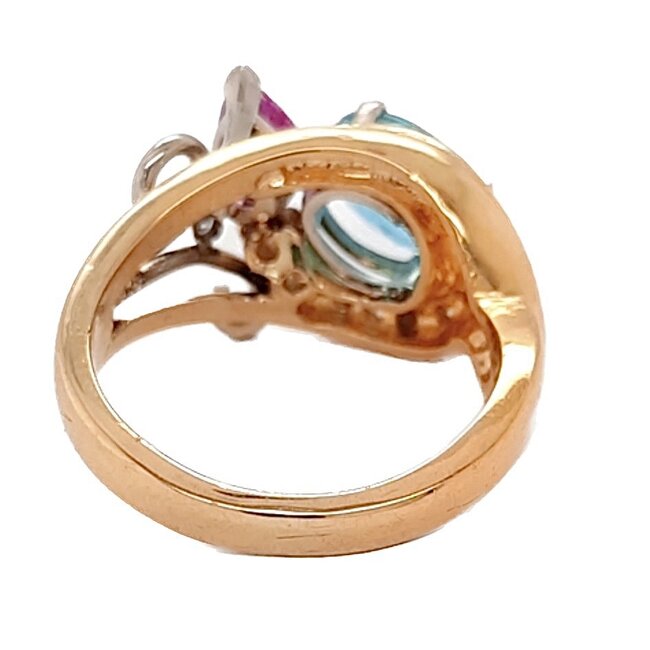 TQO apatite (2.0 ct) pink sapphire (0.35 ct) & diamond (0.20 ctw) ring 18k yellow gold 8.3 gr