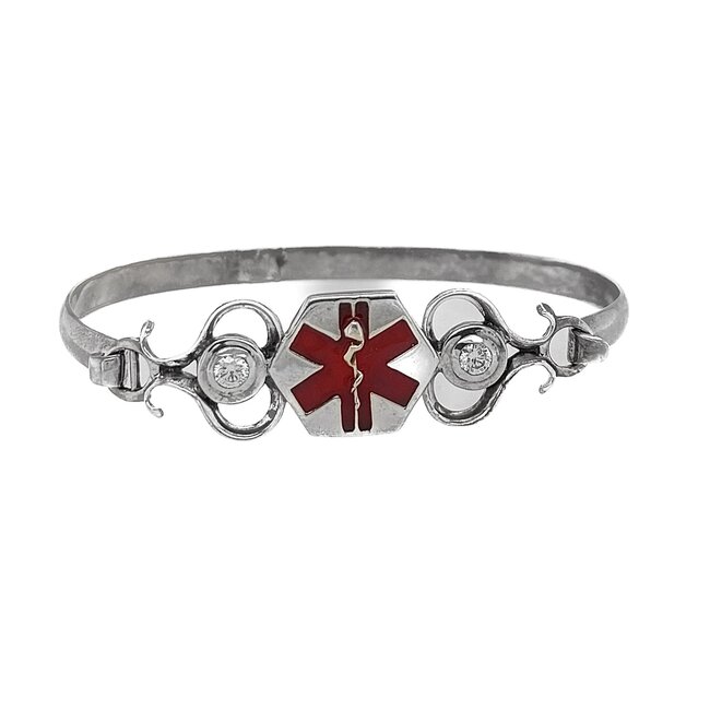 TQC MEDICAL ALERT BRAC S/S ENAMEL CZ SZ  7.0 (10/19)