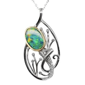 TQ Original 5.01ct Oval Black Opal and Diamond Pendant,14k white gold