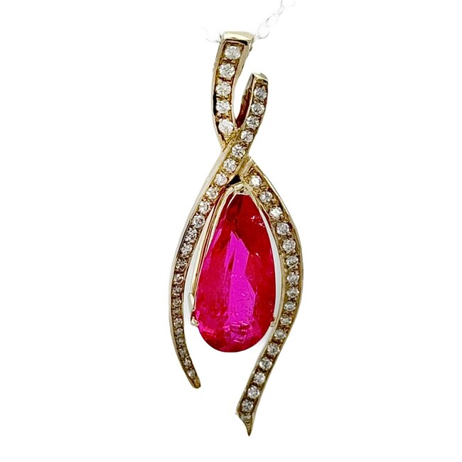 TQO Rubelite tourmaline (4.84 ct) & diamond (0.50 ctw) pendant 14k white gold 4.9 gr