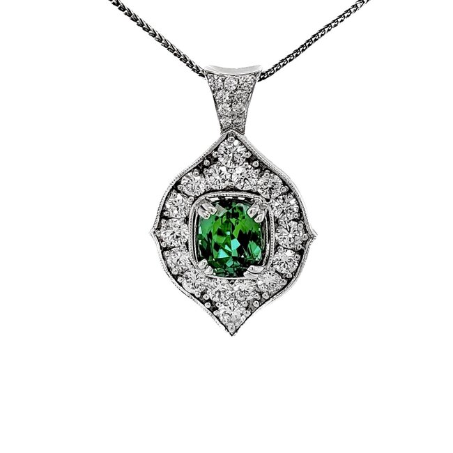 TQ Original Blue-Green tourmaline and Diamond Pendant