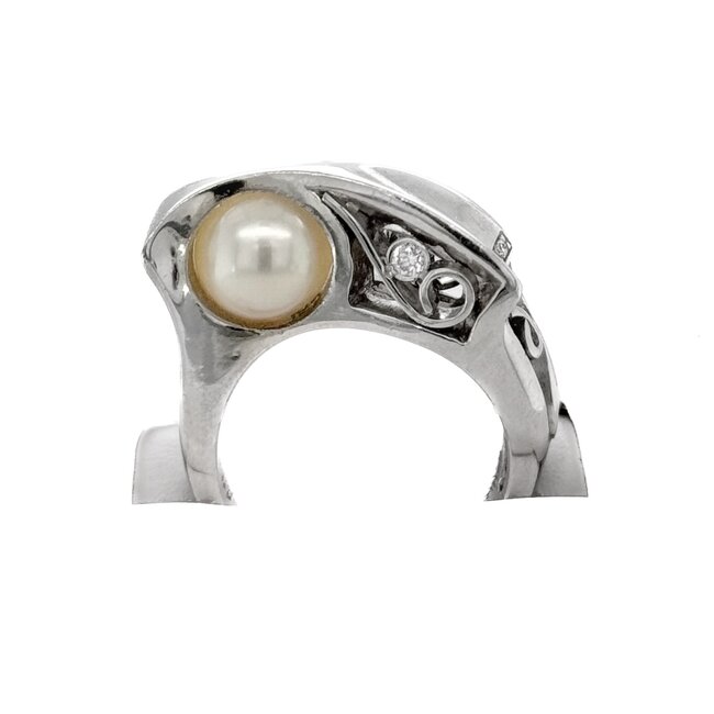 TQ Original south sea pearl & diamond (0.10 ctw) martini ring 14k white gold