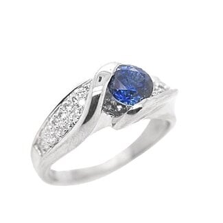 Floating sapphire and diamond wave ring 14k white gold