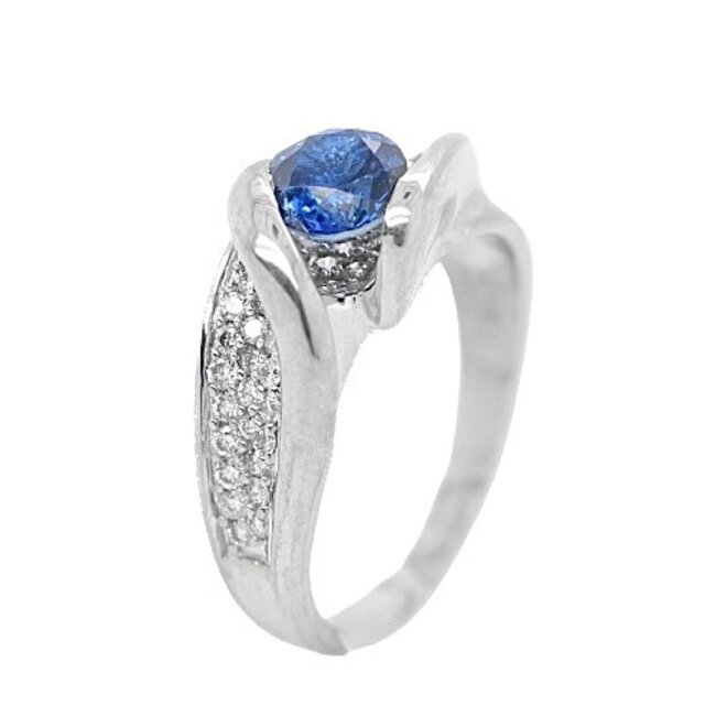 Floating sapphire and diamond wave ring 14k white gold