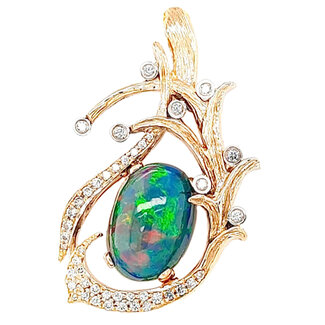 TQ Original black opal (5.01 ct) & diamond (0.50 ctw) pendant 14k yellow gold 7.8 gr