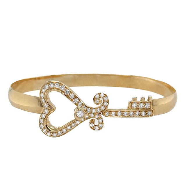 4mm Quinn's Diamond (0.78ctw) Key to Her Heart cuff bracelet, 14k yellow gold 16.2 grams