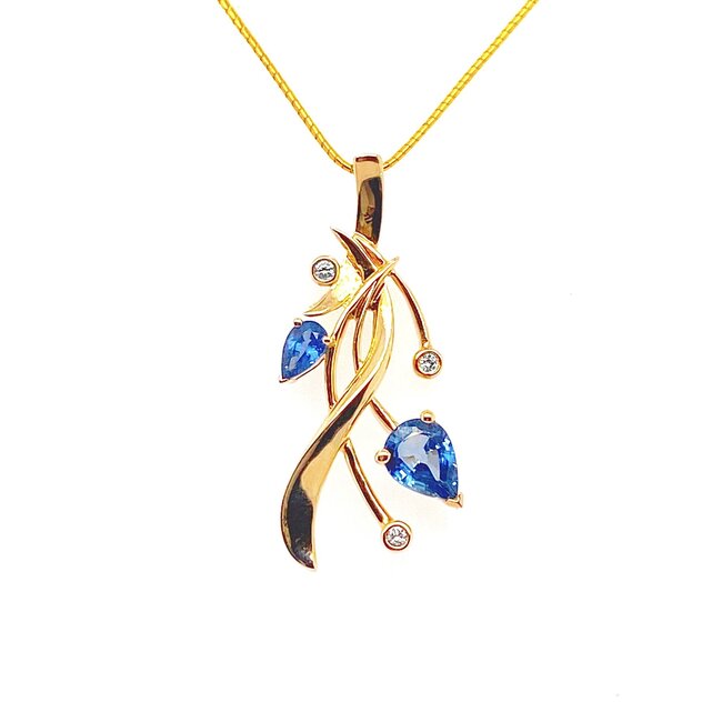 TQ Original Pear sapphire & diamond "Embrace" pendant, 14k yellow gold