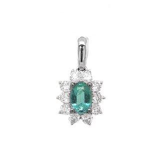 Emerald (0.35ct) & diamond(0.34ctw) oval halo pendant 14k white gold