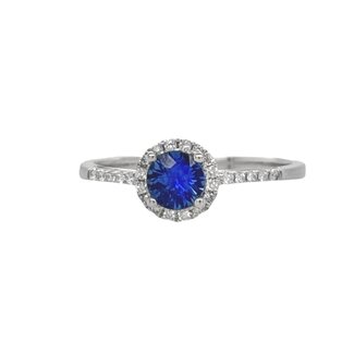 Sapphire (0.51 ct) & diamond (0.11 ctw) round halo ring 14k white gold