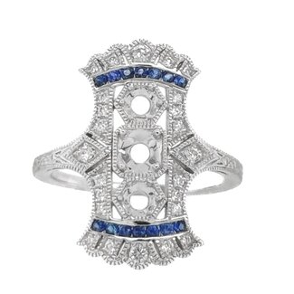 Sapphire (0.16 ctw) & diamond (0.18 ctw) vintage ring setting 14k white gold
