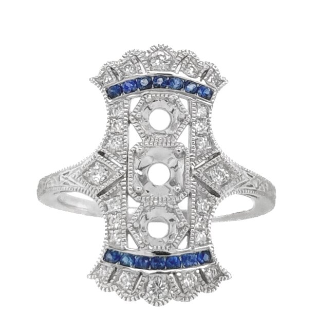Sapphire (0.16 ctw) & diamond (0.18 ctw) vintage ring setting 14k white gold