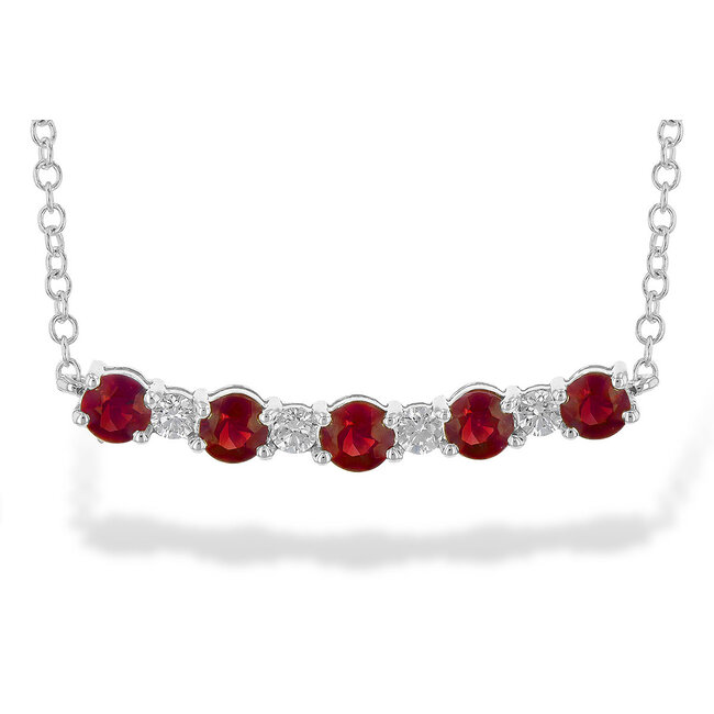 Diamond (0.12ctw) and ruby (0.58ctw) bar necklace, 14k white gold