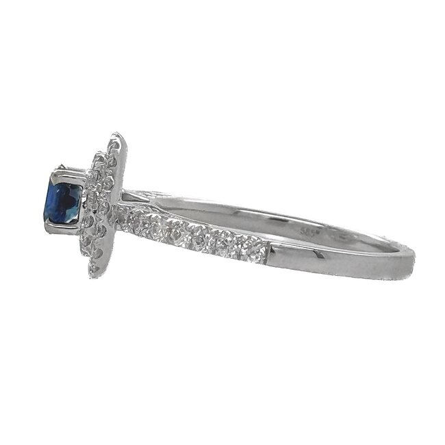 Sapphire (0.60 ct) & diamond (0.63 ctw) round double halo ring