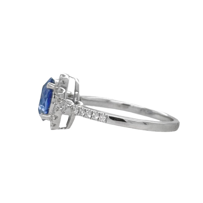 Sapphire (1.46 ct) & diamond (0.30 ctw) halo ring 14k white gold 2.9 gr