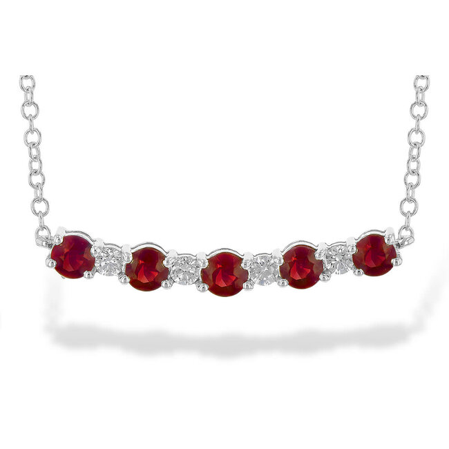 Diamond (0.12ctw) and ruby (0.58ctw) bar necklace, 14k white gold