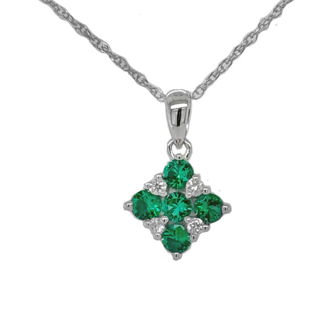 Lab grown emerald & diamond pendant 14kwhite gold