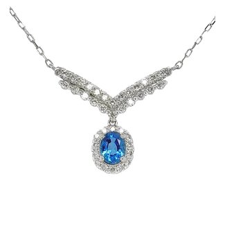 Sapphire (0.44ct) & diamond (0.29ctw) chevron dangle necklace platinum