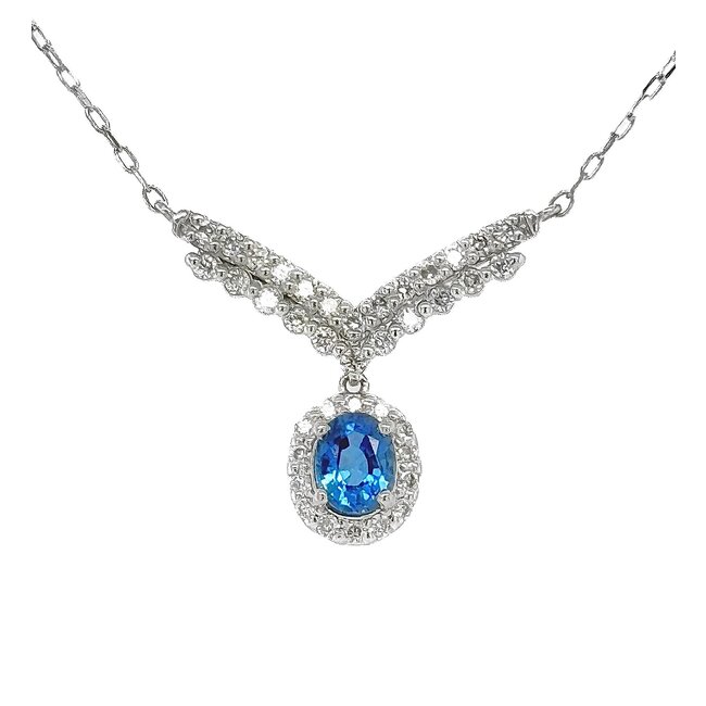 Sapphire (0.44ct) & diamond (0.29ctw) chevron dangle necklace platinum