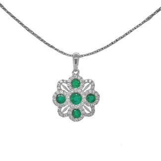 Emerald (0.54 ctw) & diamond (0.31 ctw) floral pendant 14k white gold