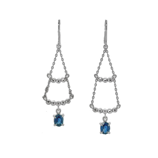 Sapphire (0.40ctw) oval dangle earrings 18k white gold