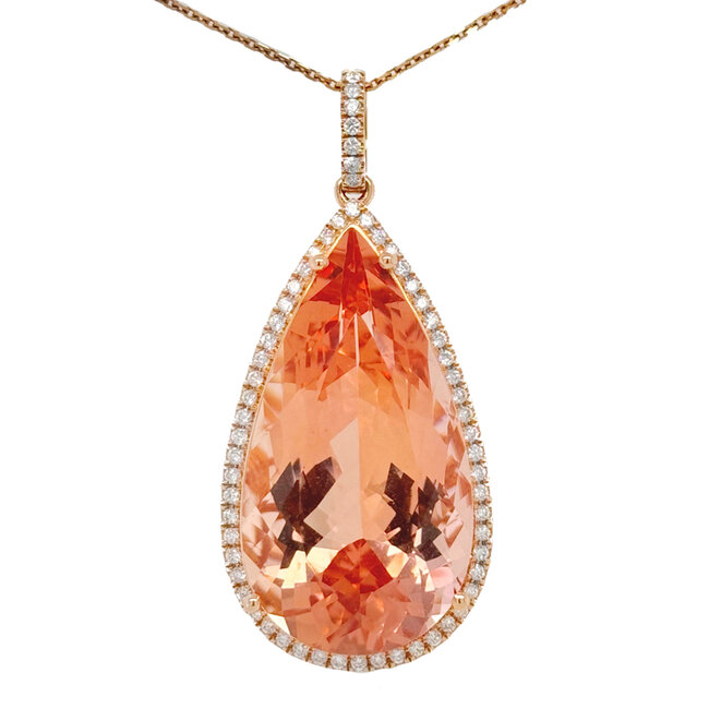 Morganite (40.6 ct) & diamond (0.76 ctw) pendant 14k rose gold