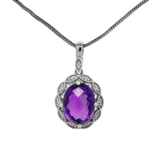 Amethyst (2.16 ct) & diamond (0.04 ctw) oval 14k white gold pendant