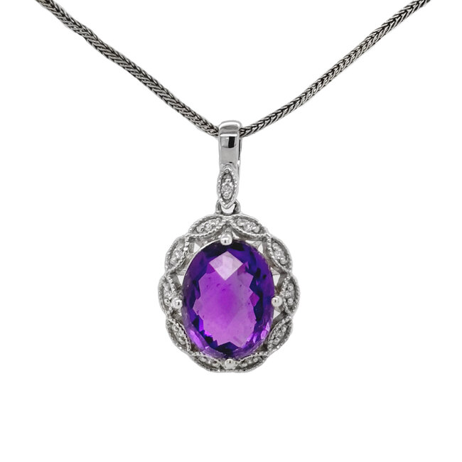 Amethyst (2.16 ct) & diamond (0.04 ctw) oval 14k white gold pendant