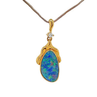 Opal doublet (2.17 ct) & diamond (0.04 ctw) free form pendant 14k yellow gold
