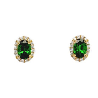 Green garnet (0.73 ctw) & diamond (0.15 ctw) halo earrings 14k yellow gold