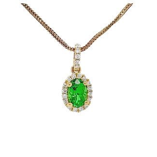 Green garnet (0.33 ct) & diamond (0.10 ctw) halo pendant 14k yellow gold