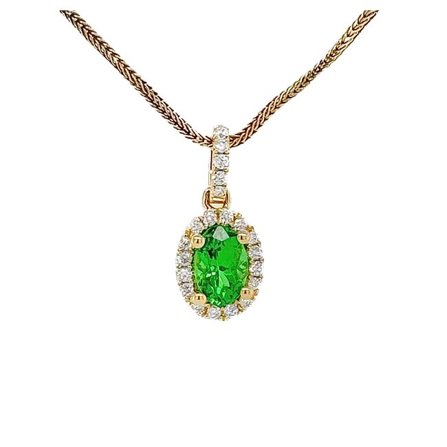 Green garnet (0.33 ct) & diamond (0.10 ctw) halo pendant 14k yellow gold