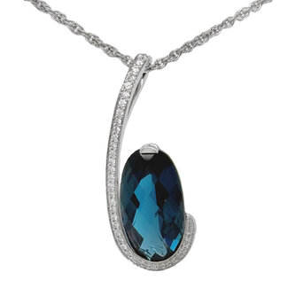London blue topaz (4.48 ct) & diamond (0.12 ctw) checkerboard cut oval pendant 14k white gold