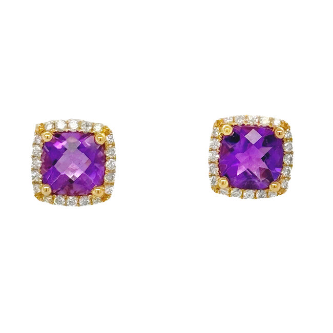 Amethyst (1.675 ctw) & diamond (0.17 ctw) square earrings 14k yellow gold 1.9 gr