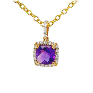 Amethyst (0.88 ctw) & diamond (0.09 ctw) square pendant 14k yellow gold 0.9 gr