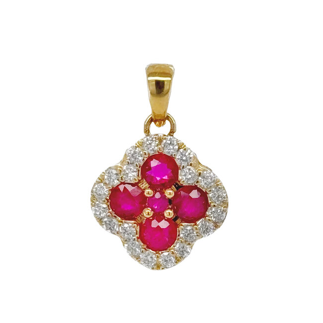 Ruby & diamond (0.82 ctw) 4 stone pendant 14k yellow gold