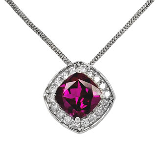 Bishop's Garnet (1.72 ct) & diamond (0.24 ctw) cushion cut pendant 18k white gold